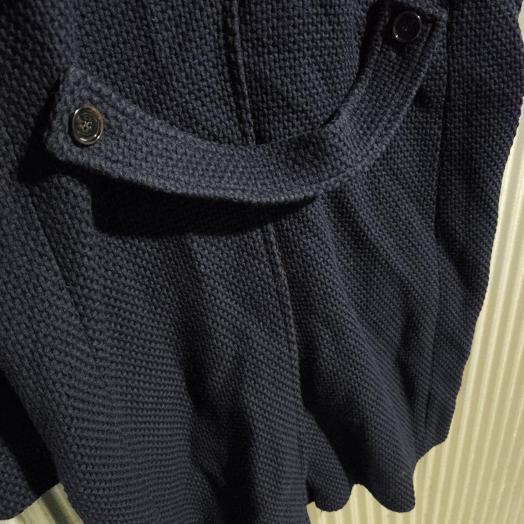 ヒューゴボス ダブルブレスト ロングコート ニット ワッフル ネイビー