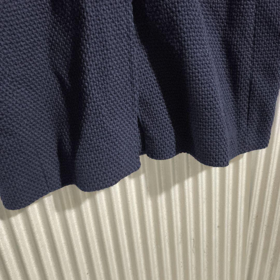 ヒューゴボス ダブルブレスト ロングコート ニット ワッフル ネイビー