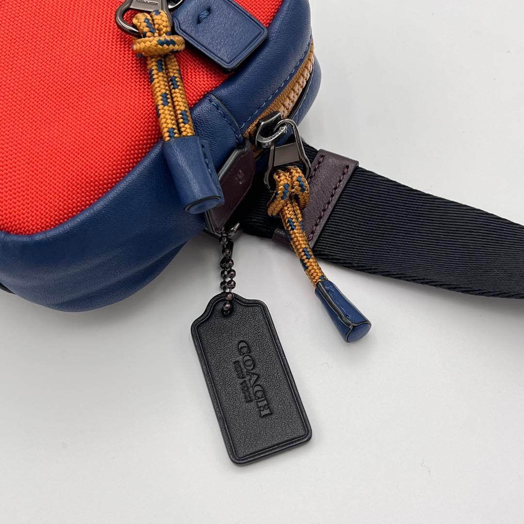 レア コーチ ボディバッグ ウエストポーチ レザー ナイロン CHロゴ 赤×青