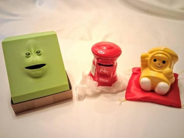 ❤️新品３個セット箱付き★フェイスバンク青+ポスト型貯金箱+幸せの貯金箱 可愛い