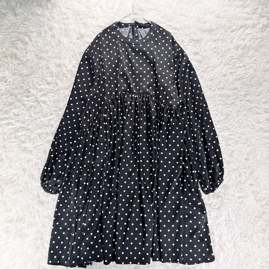 BEARDSLEY【洗える】パール釦ドットギャザーチュニック ワンピース