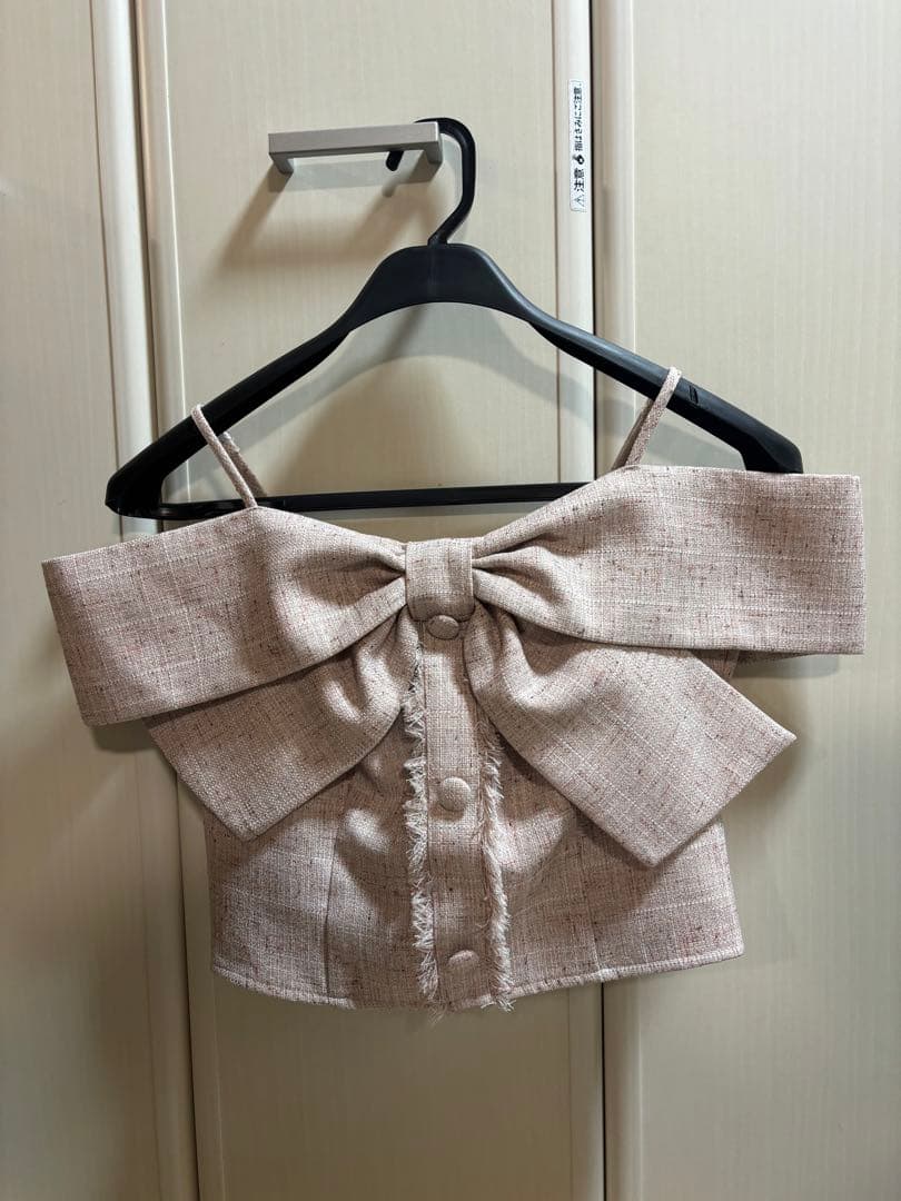 リップサービス　ツイードリボンオフショルトップス ピンク②