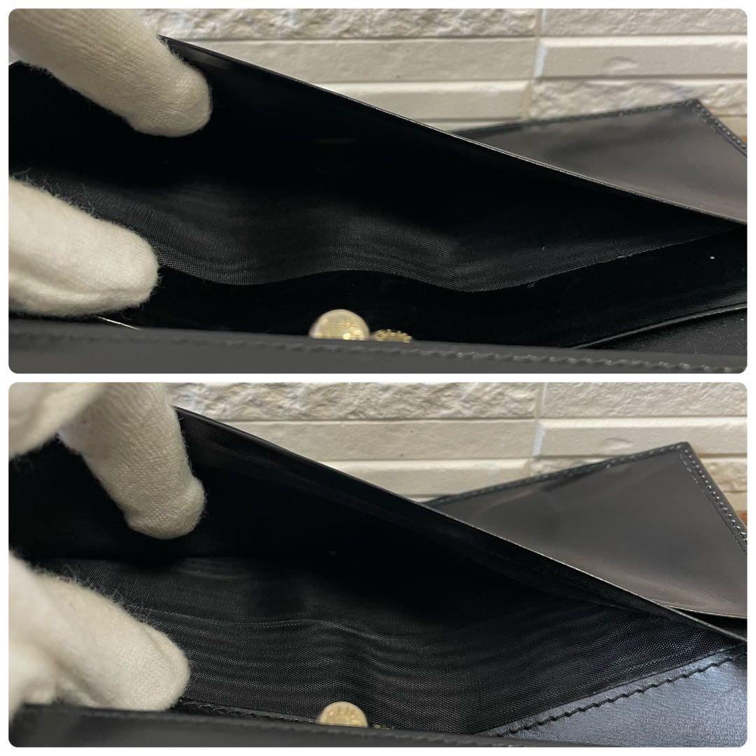 セリーヌ レザー トリオンフ ロゴ 二つ折り 長財布 ブラック 黒.