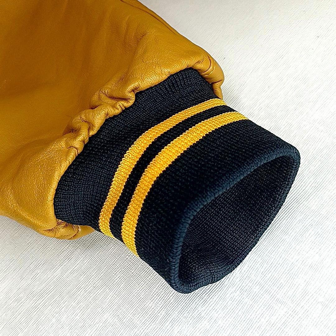 80s90s★カナダ製　メルトン×レザー　スタジャン　刺繍　ワッペン　ブラック