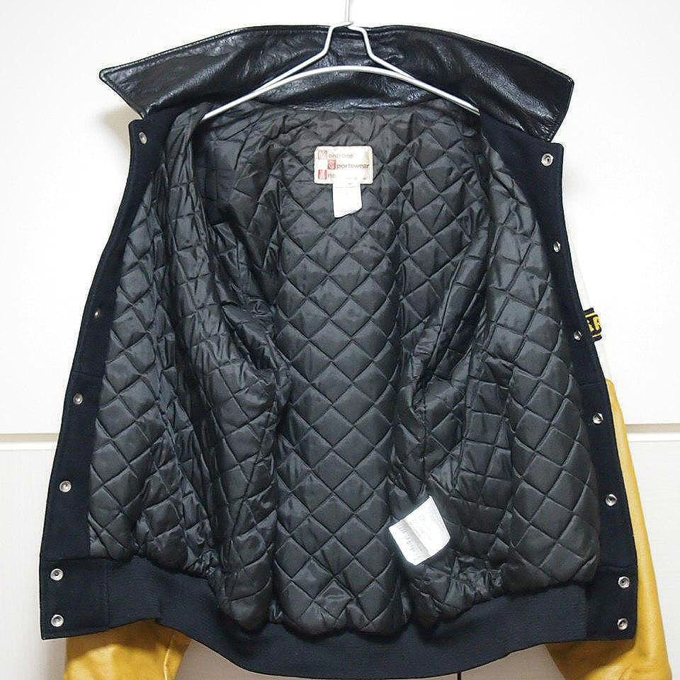 80s90s★カナダ製　メルトン×レザー　スタジャン　刺繍　ワッペン　ブラック