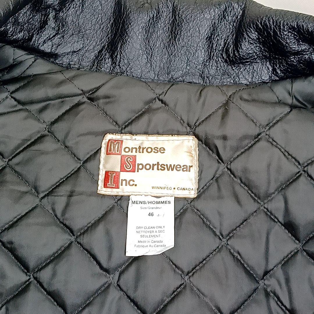 80s90s★カナダ製　メルトン×レザー　スタジャン　刺繍　ワッペン　ブラック