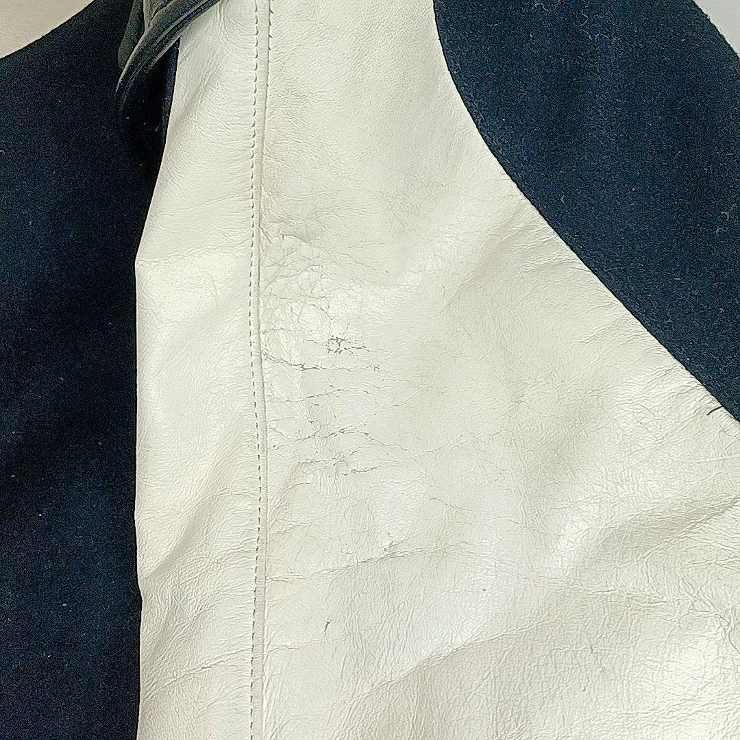 80s90s★カナダ製　メルトン×レザー　スタジャン　刺繍　ワッペン　ブラック