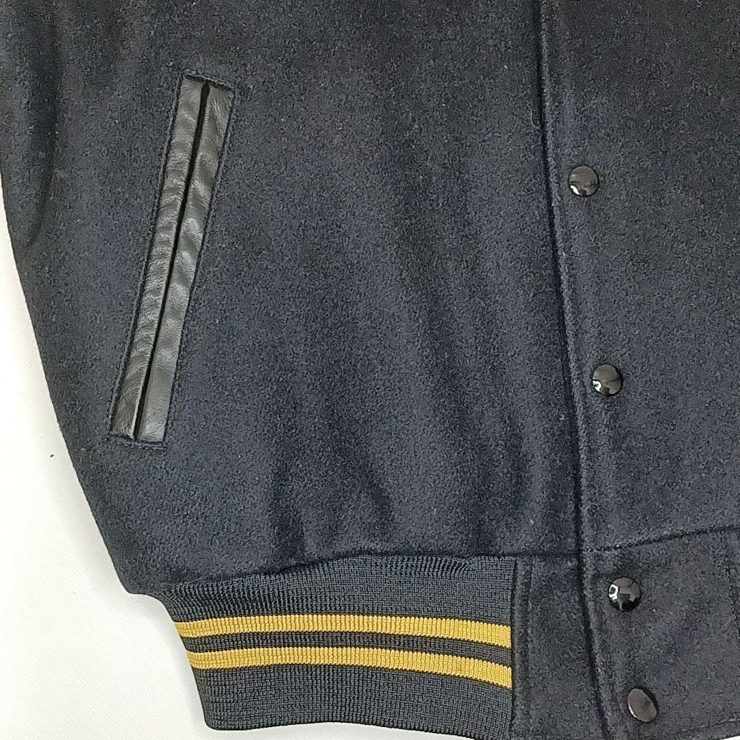80s90s★カナダ製　メルトン×レザー　スタジャン　刺繍　ワッペン　ブラック