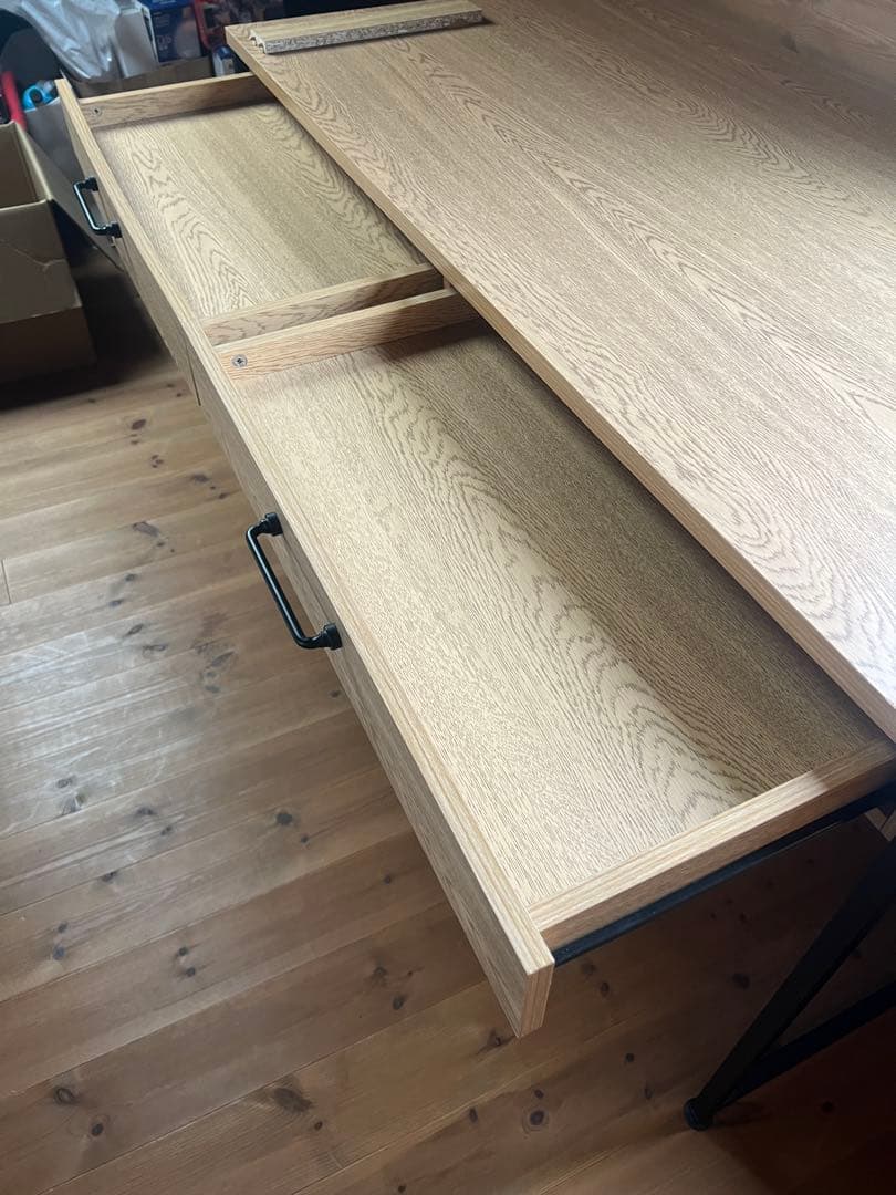 【美品LOWYA】ナチュラルカラーデスク キャスター付きキャビネットセット