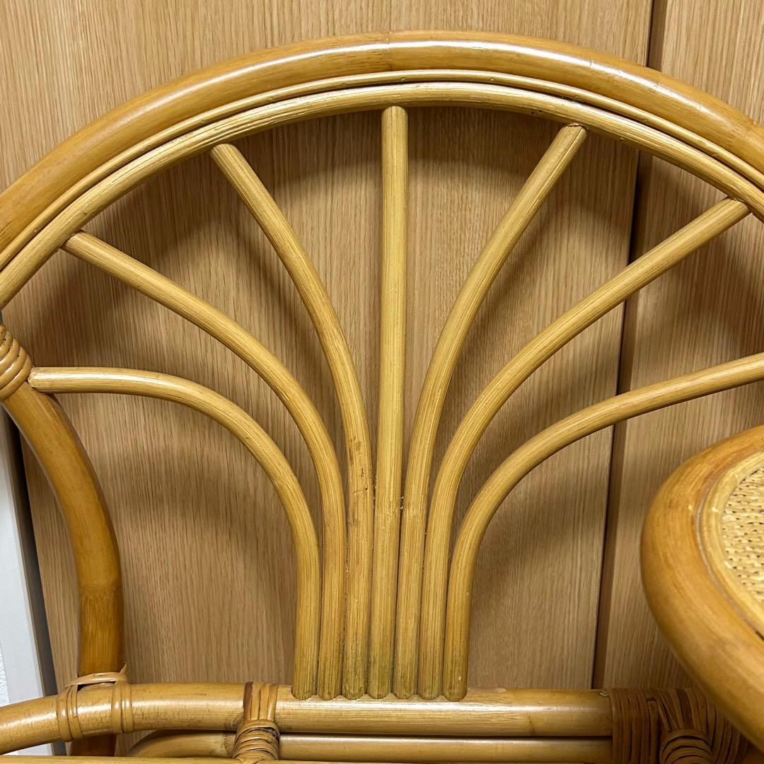 ラタン 椅子　サイドテーブル付き テレフォンベンチ 籐