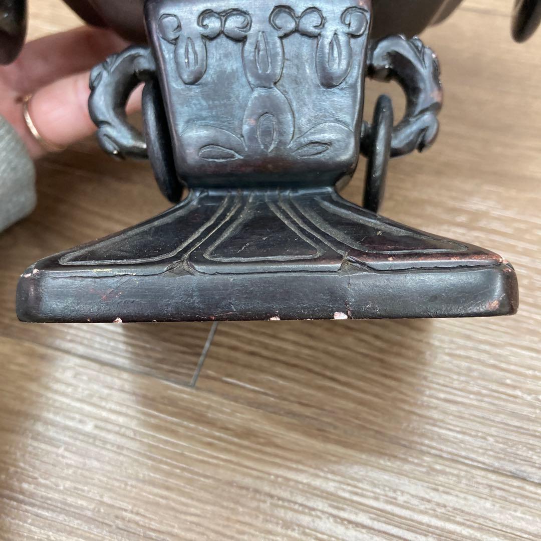 E-4 【希少】馬 彫刻 香炉 飾り壺 三足 蓋なし アンティーク 骨董品 イン