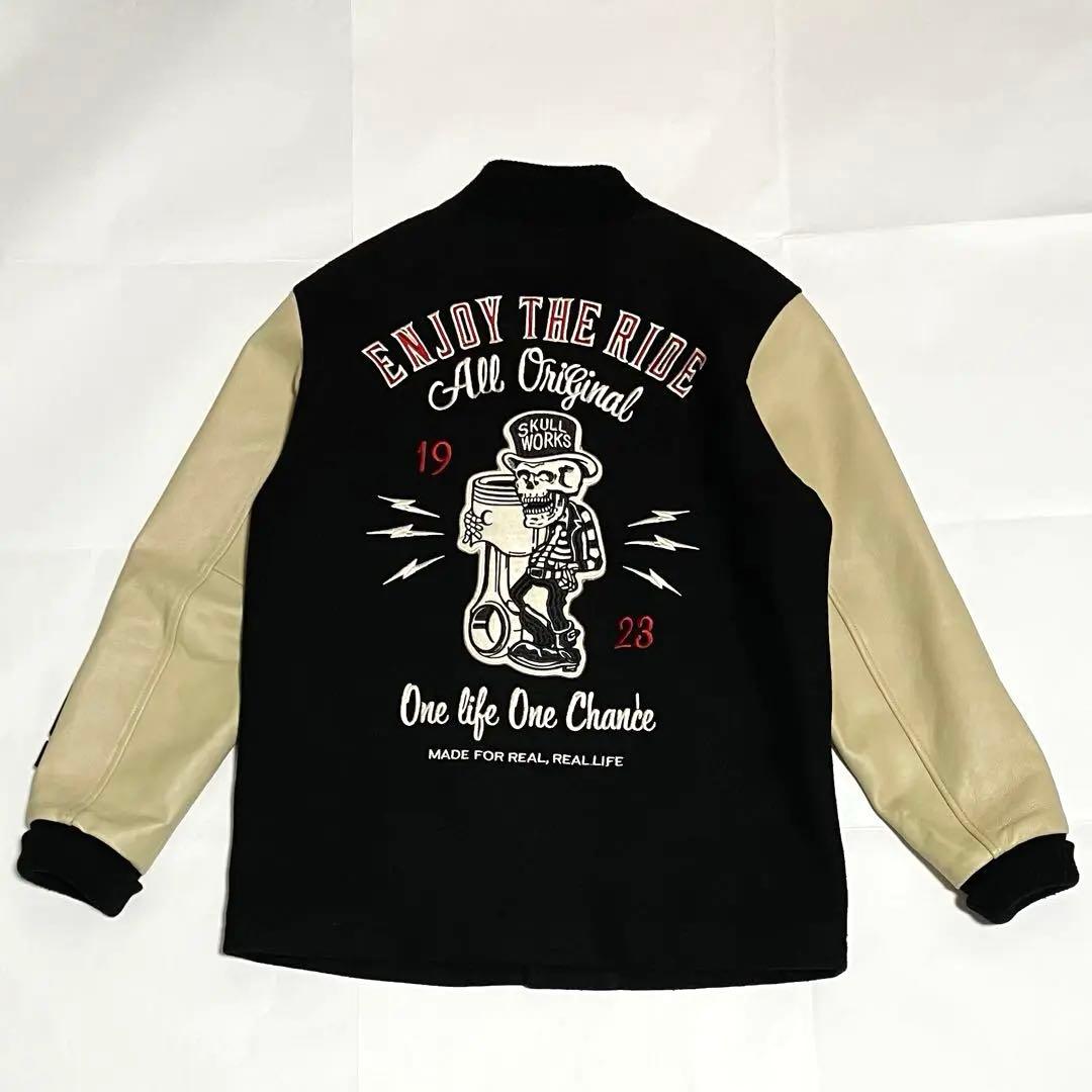 希少】SKULL WORKS スカルワークス スタジャン スカル 袖レザー - メルカリ
