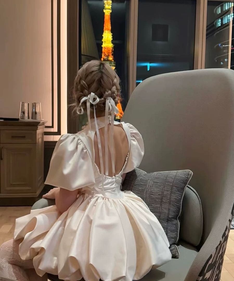 satin balloon peplum mini one-piece | ファッション通販サイト NUGU