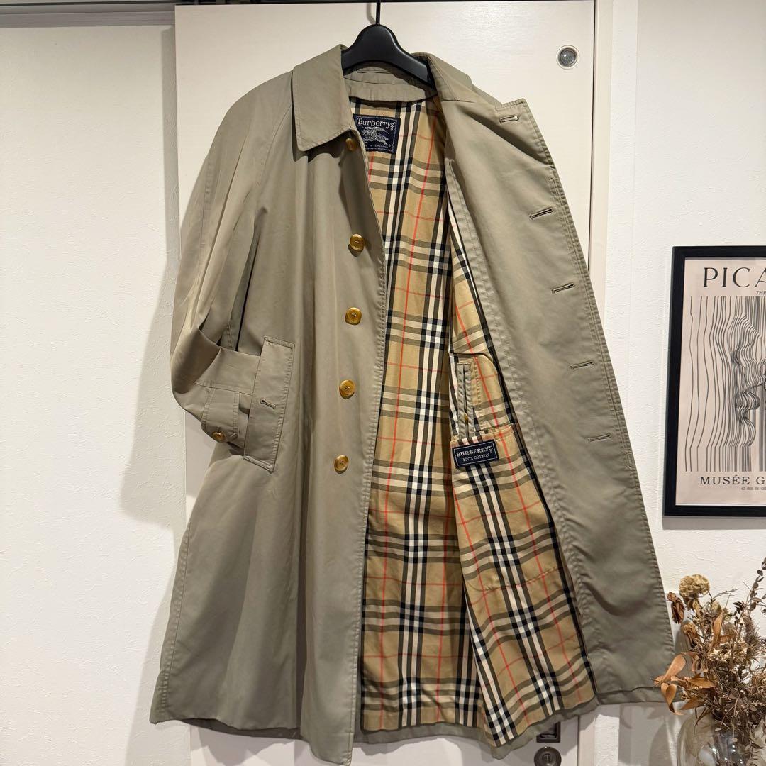 美品‼️バーバリー　ステンカラーコート ノバチェック　ウールライナー付き 玉虫色