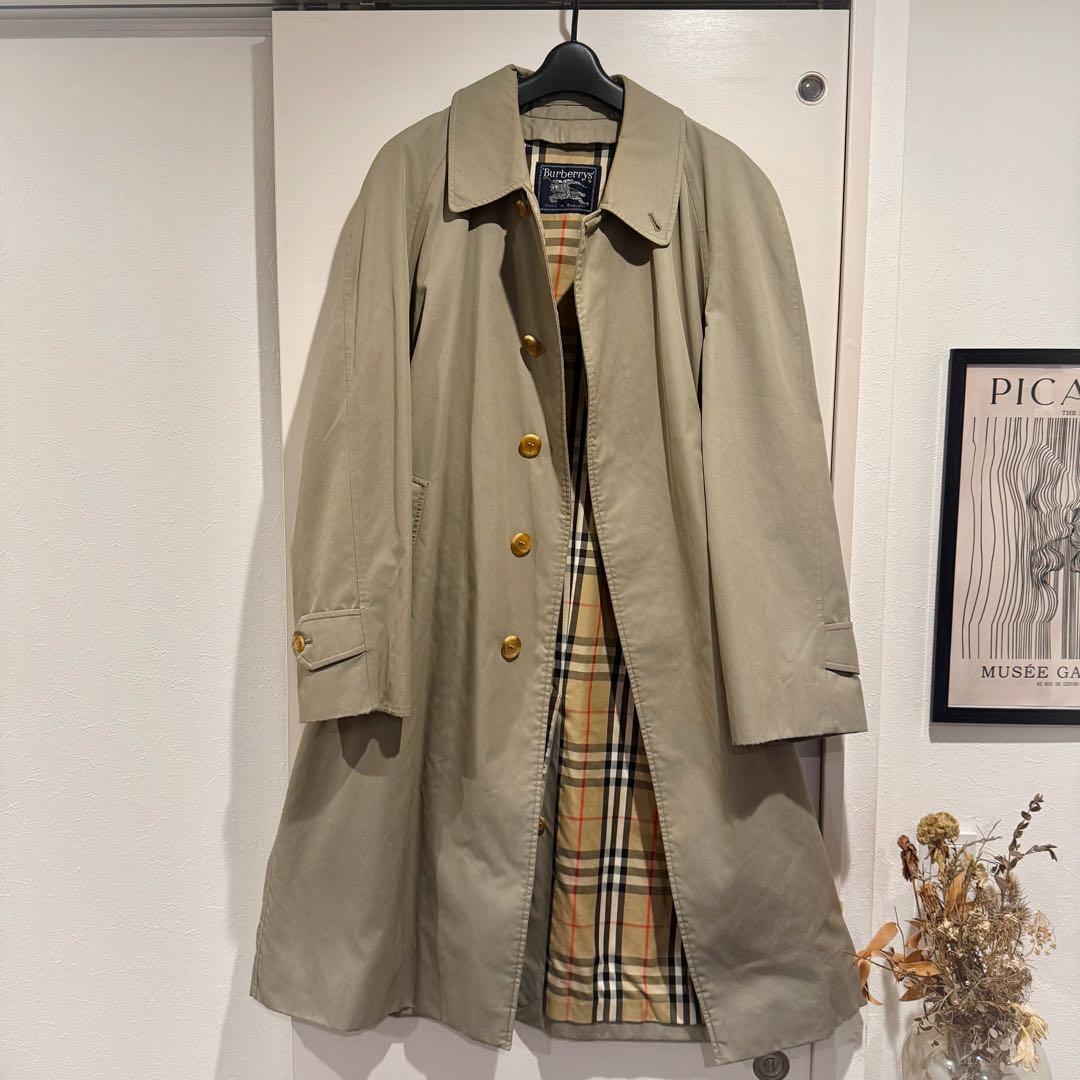 美品‼️バーバリー　ステンカラーコート ノバチェック　ウールライナー付き 玉虫色
