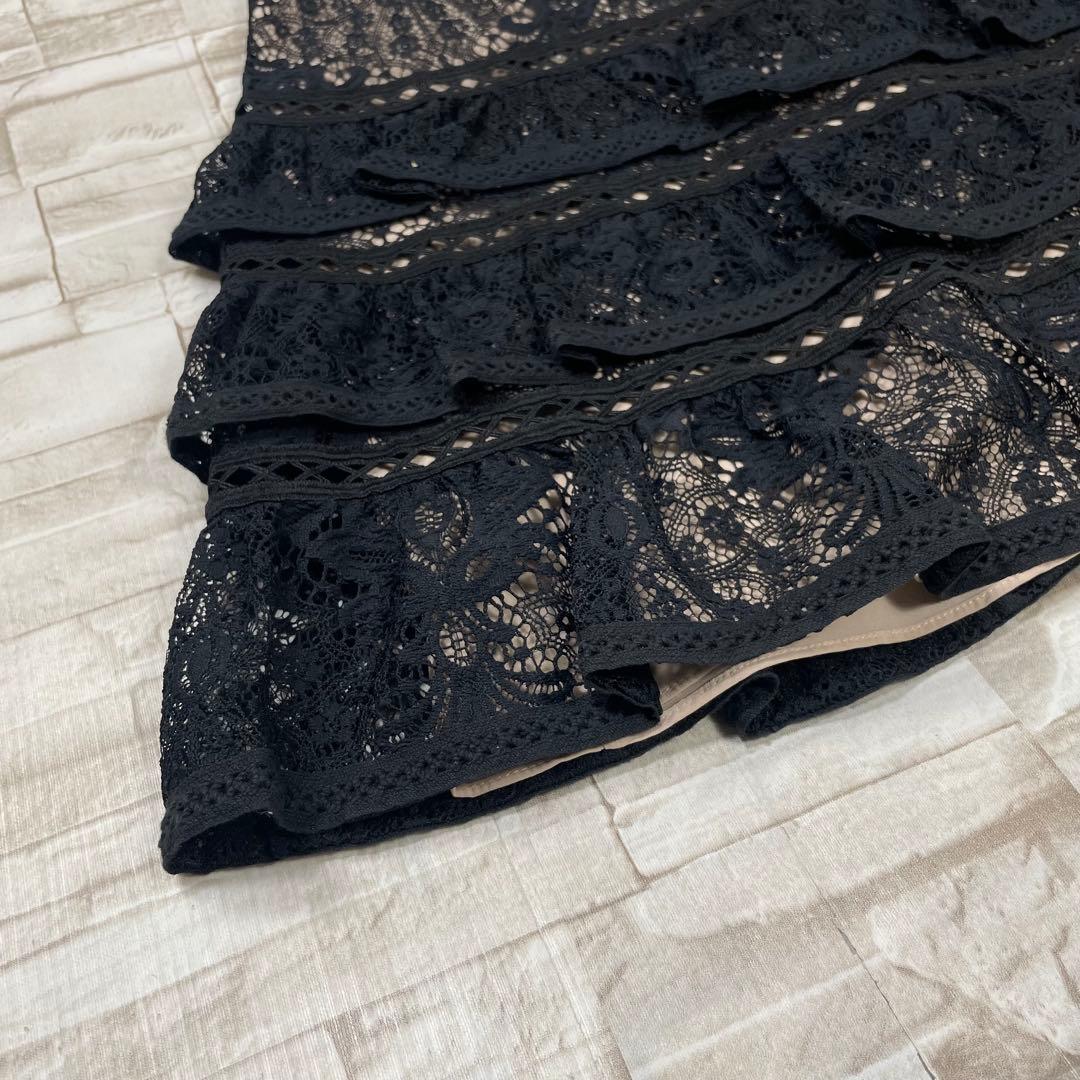 【美品】アリスアンドオリビア★ レース レイヤー ワンピース　ティアード　黒
