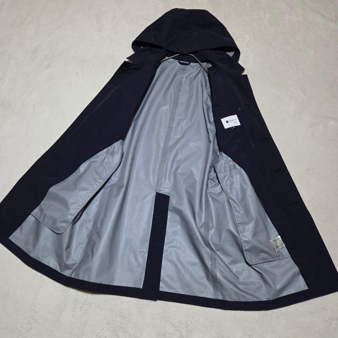 【美品】ミズノ 防風 撥水ナイロン 軽量素材 フード ステンカラーコート 紺 M