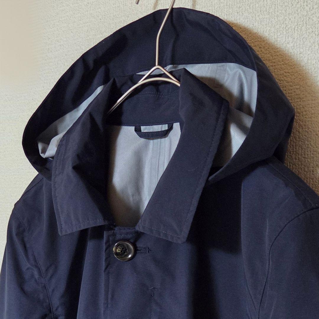 【美品】ミズノ 防風 撥水ナイロン 軽量素材 フード ステンカラーコート 紺 M