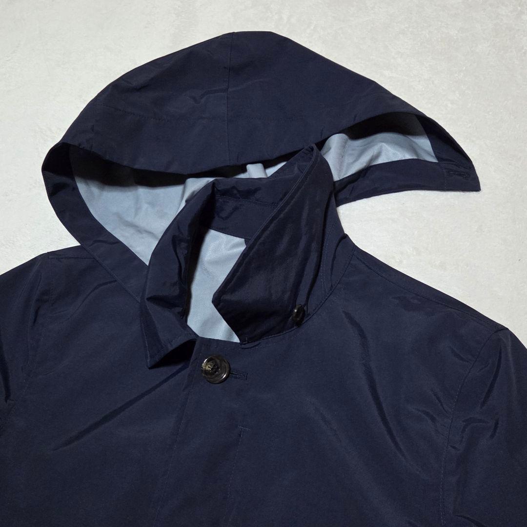 【美品】ミズノ 防風 撥水ナイロン 軽量素材 フード ステンカラーコート 紺 M