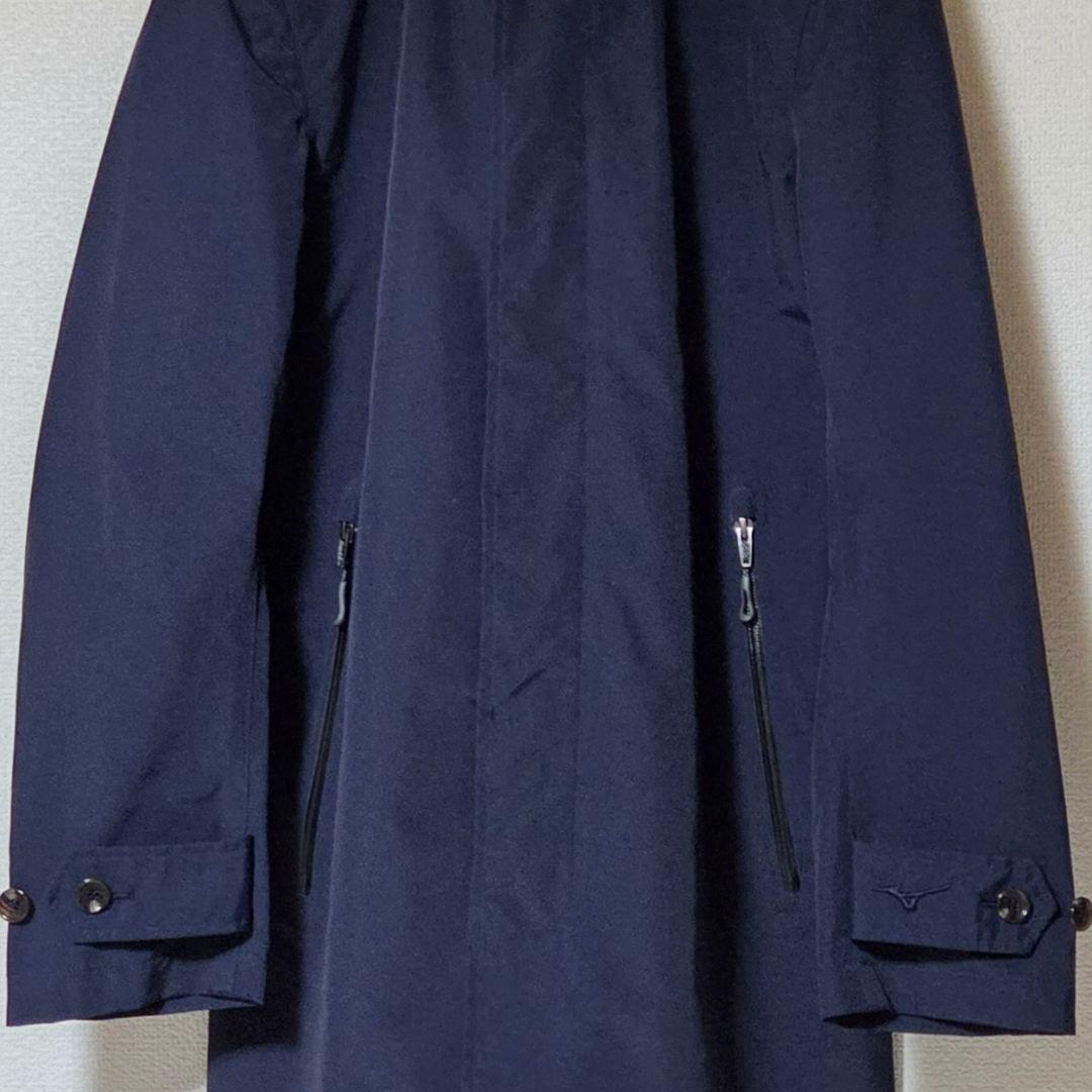 【美品】ミズノ 防風 撥水ナイロン 軽量素材 フード ステンカラーコート 紺 M