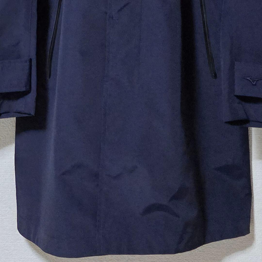 【美品】ミズノ 防風 撥水ナイロン 軽量素材 フード ステンカラーコート 紺 M