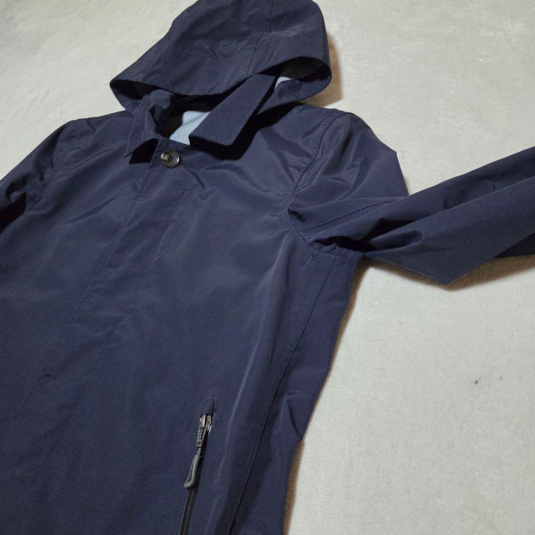 【美品】ミズノ 防風 撥水ナイロン 軽量素材 フード ステンカラーコート 紺 M