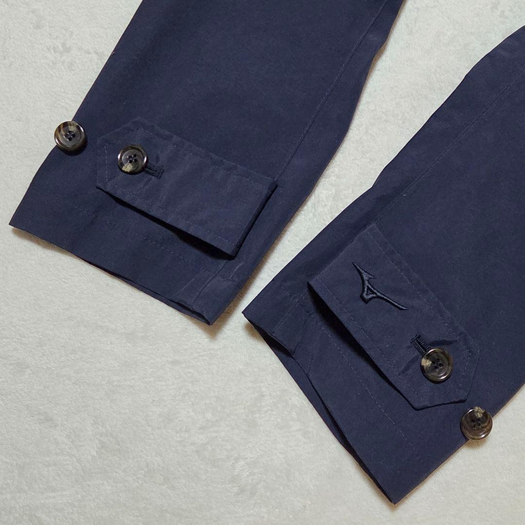 【美品】ミズノ 防風 撥水ナイロン 軽量素材 フード ステンカラーコート 紺 M