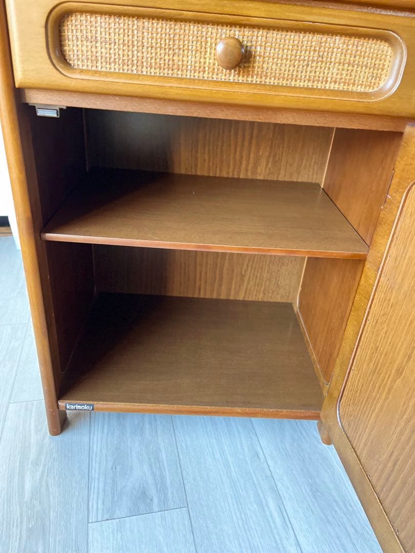 カリモク　電話台　収納　チェスト　ラタン風　レトロ　ビンテージ