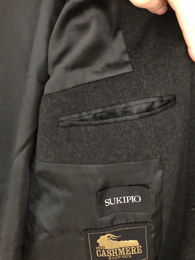 カシミヤ100% ダークグレー ステンカラーコート カシミヤロングコート