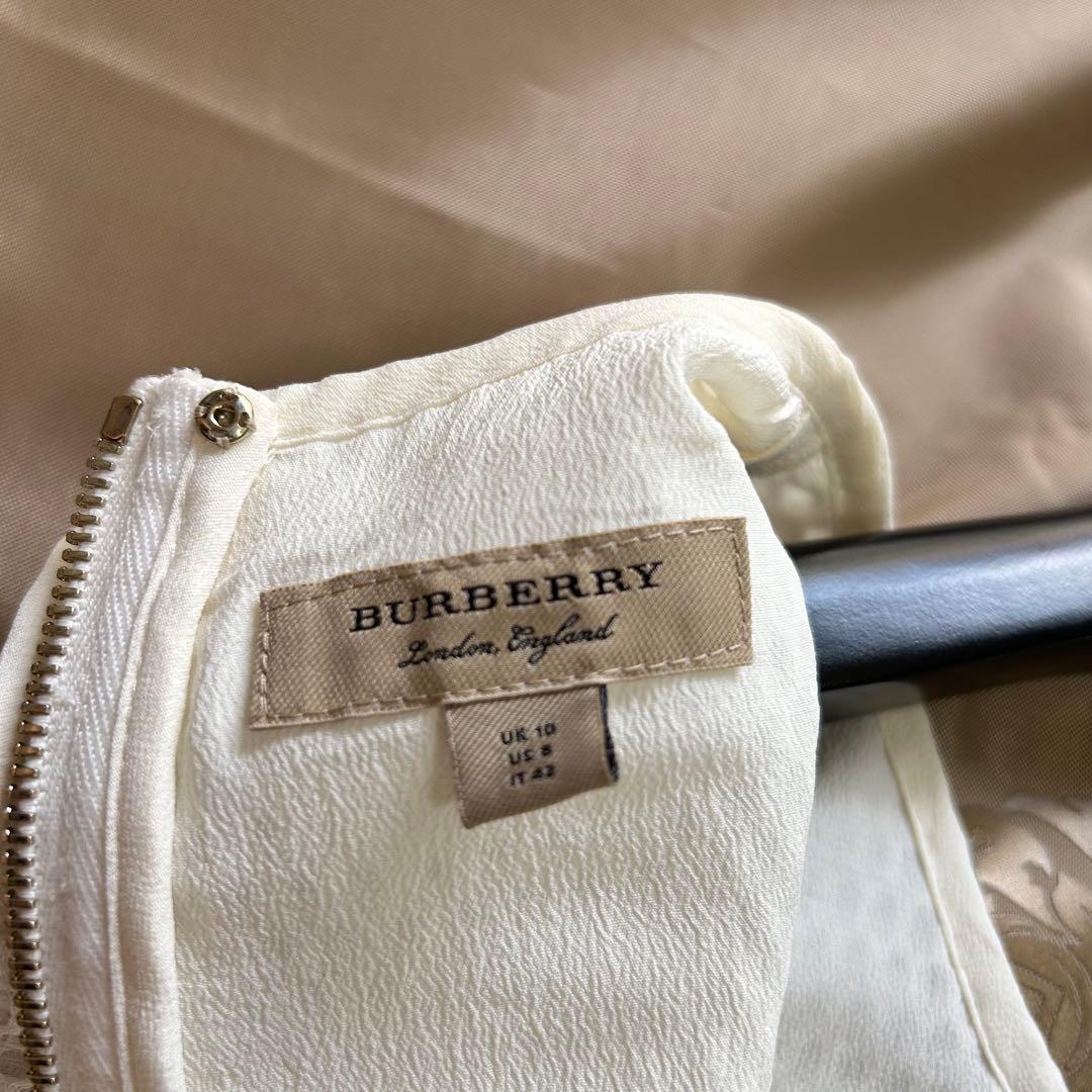 バーバリー 近年タグ ノースリーブ ワンピース ドレス ホワイト UK10