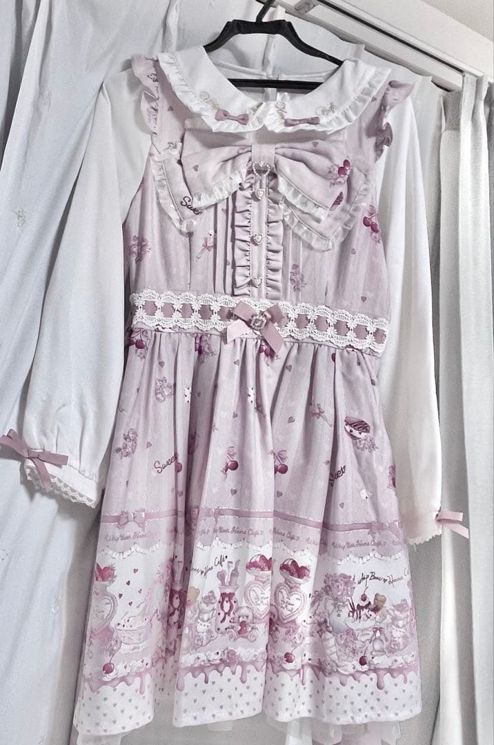 LIZLISA whip bear  cafe柄ワンピース ピンク