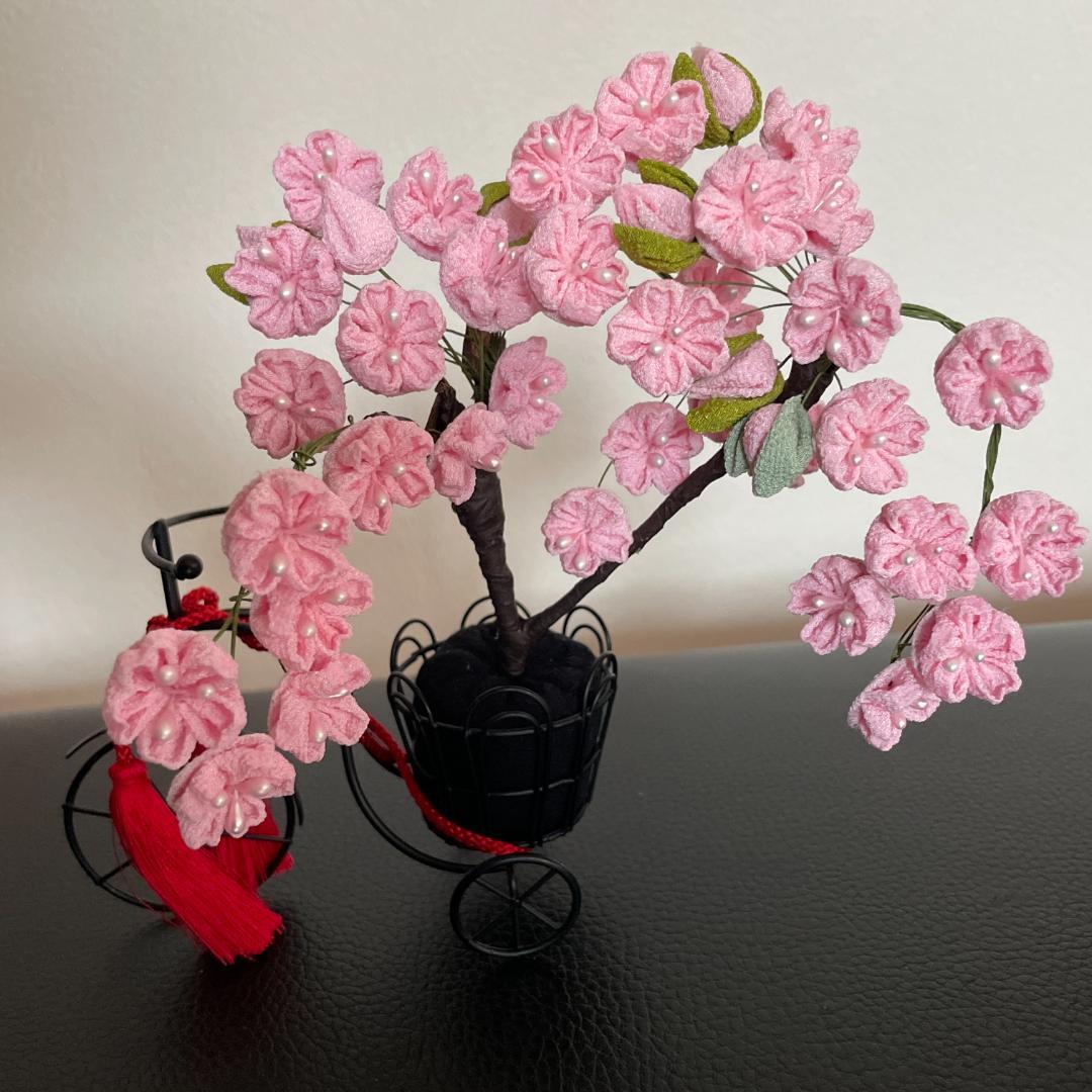 正月 しだれ桜 さくら ピンク つまみ細工 ちりめん 和風 桜 インドア花見
