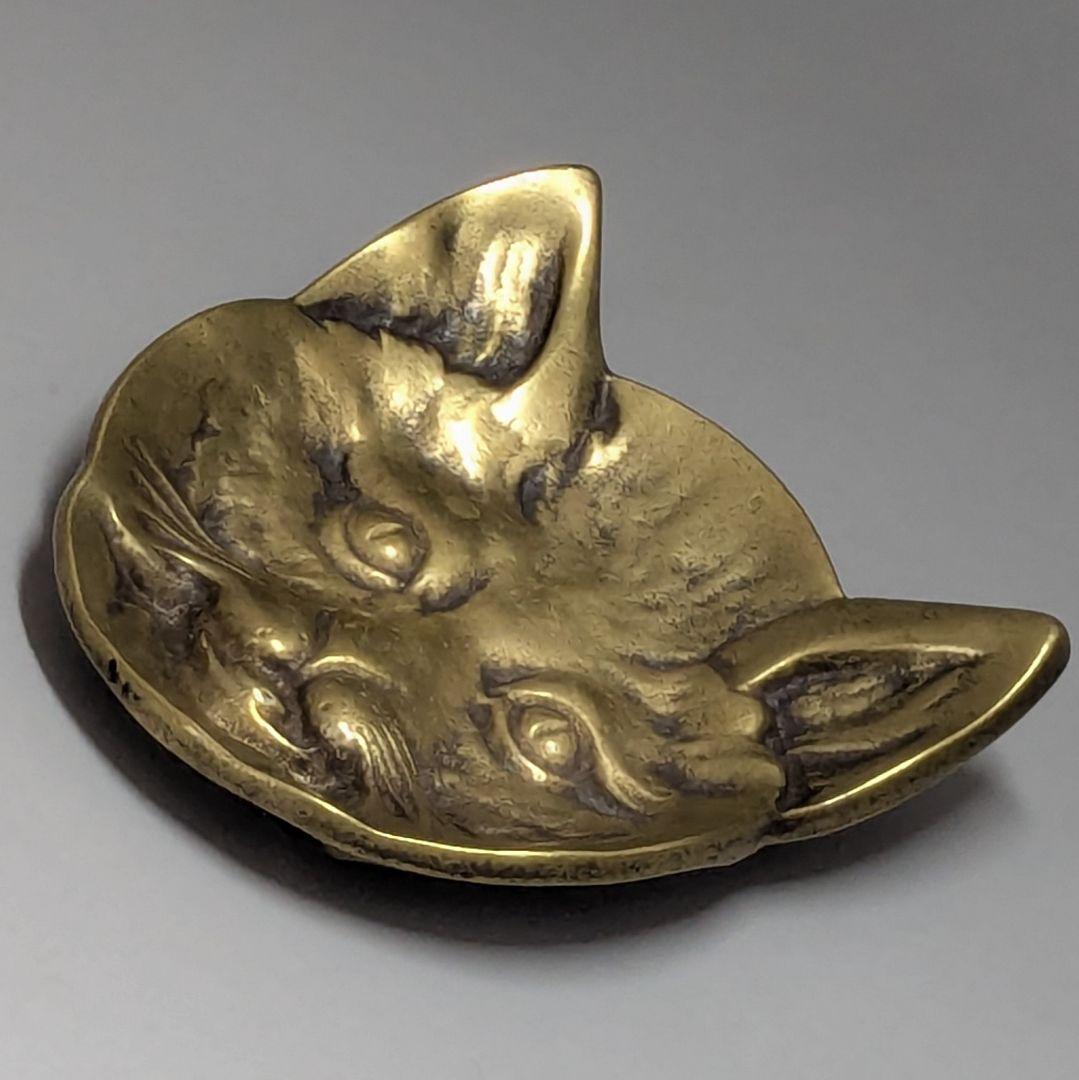 フランス　ビンテージ雑貨　アンティーク猫プレート　アスティエ　真鍮　美品　②