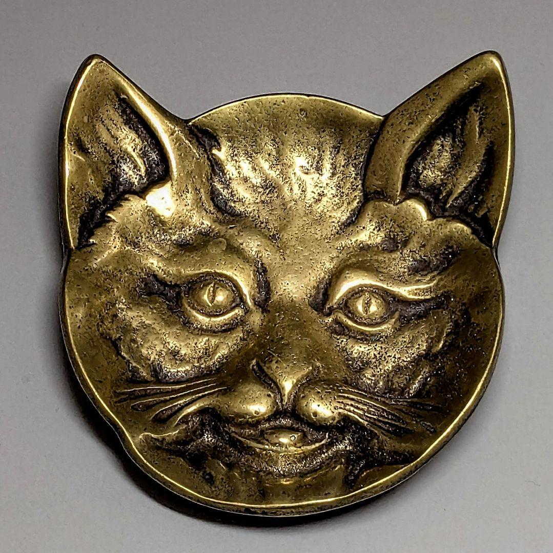 フランス　ビンテージ雑貨　アンティーク猫プレート　アスティエ　真鍮　美品　②
