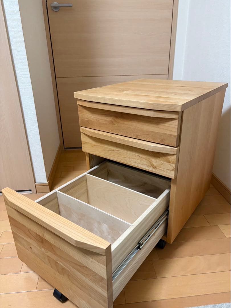 【フジ】アクタス　ナチュラルウッド 3段チェスト キャスター付き