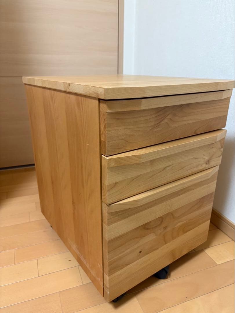 【フジ】アクタス　ナチュラルウッド 3段チェスト キャスター付き