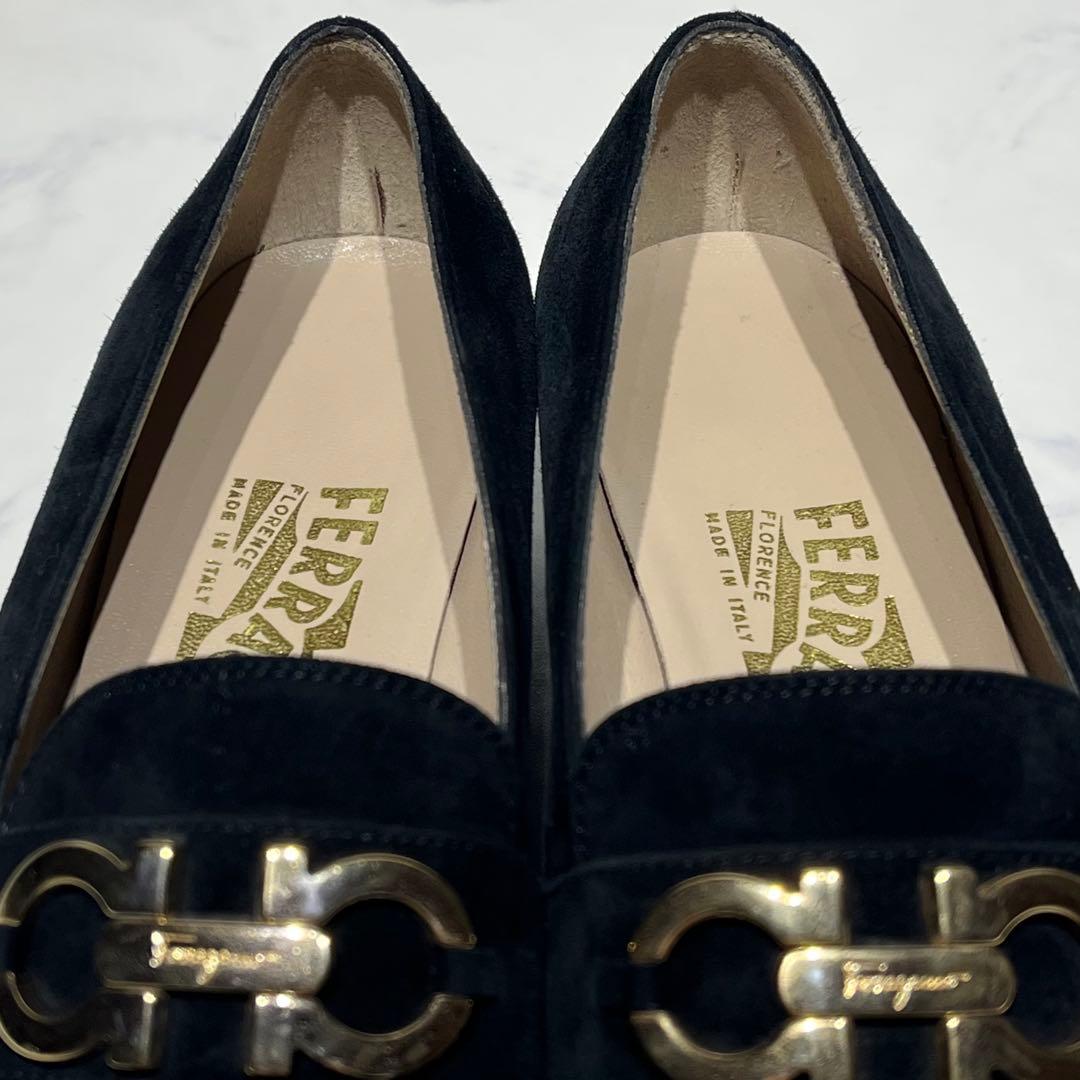 美品☆フェラガモ ガンチーニ ローファー 23.5cm 黒 スエード スリッポン