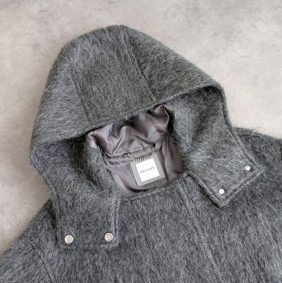 NOLLEY'S モヘヤシャギーPREMIUMフーデットコート グレー モヘア