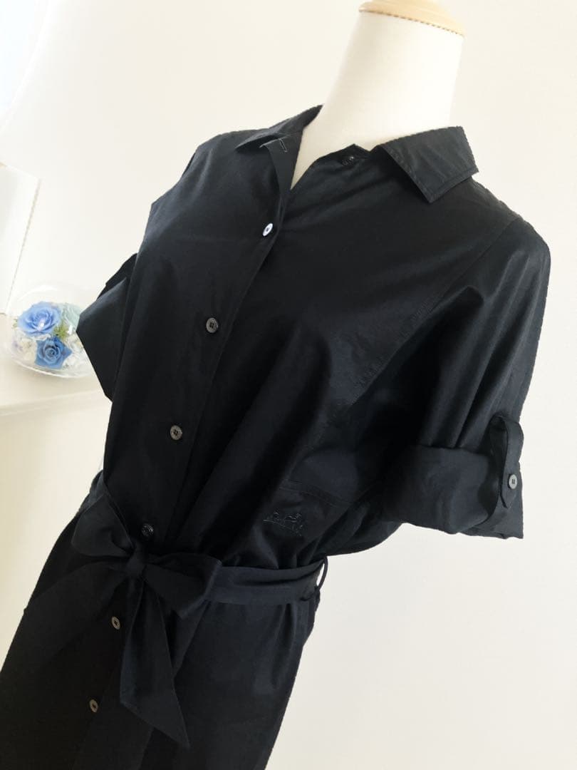 2way HERMES シャツワンピース　セリエボタン　ベルト付　カレーシュ刺繍