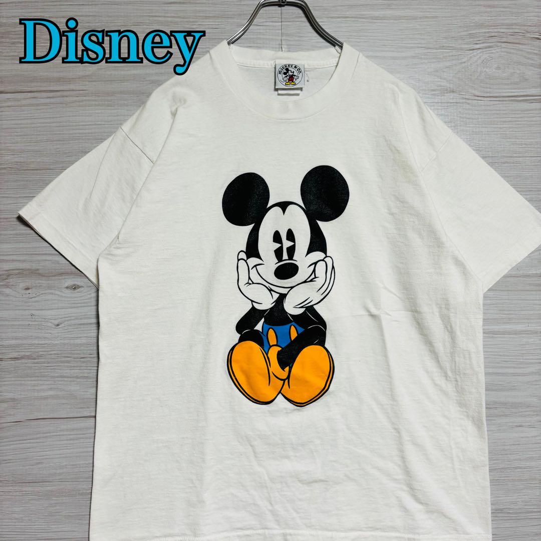 希少】ディズニー ミッキー Tシャツ Lサイズ 青パン お座り 両面