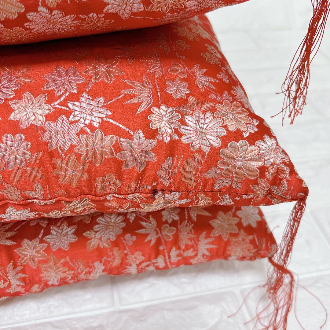 高級 金襴生地 座布団 4枚セット 朱色　オレンジ 仏前座布団 御前座布団 和室