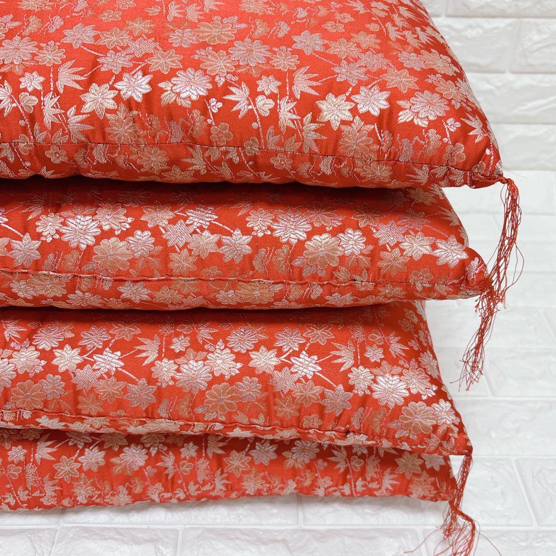 高級 金襴生地 座布団 4枚セット 朱色　オレンジ 仏前座布団 御前座布団 和室