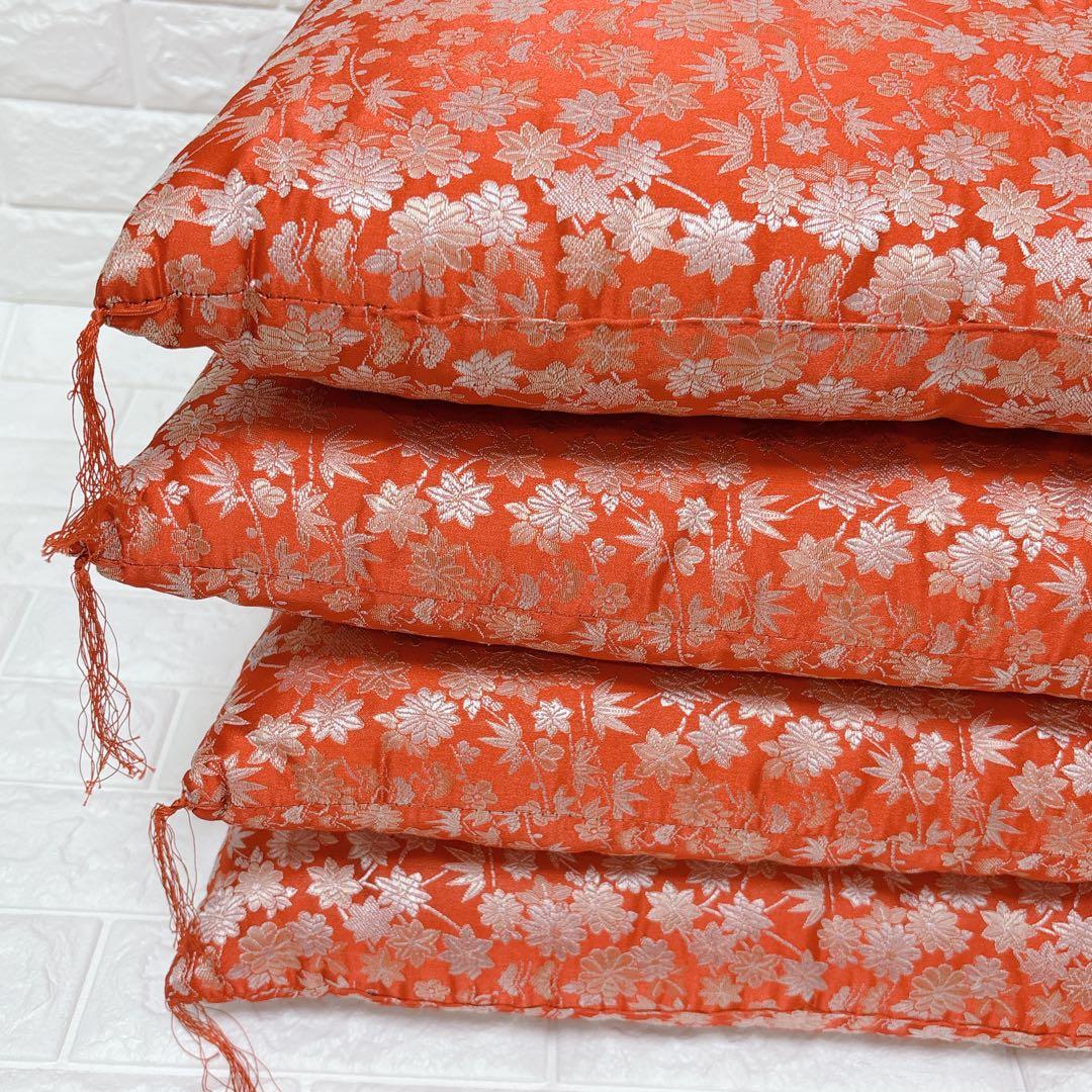 高級 金襴生地 座布団 4枚セット 朱色　オレンジ 仏前座布団 御前座布団 和室