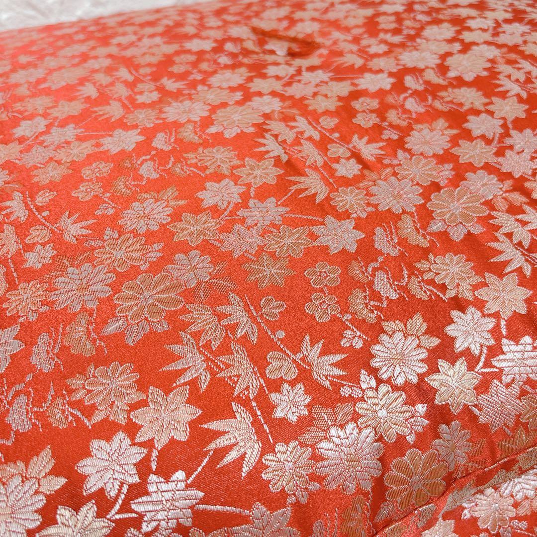 高級 金襴生地 座布団 4枚セット 朱色　オレンジ 仏前座布団 御前座布団 和室