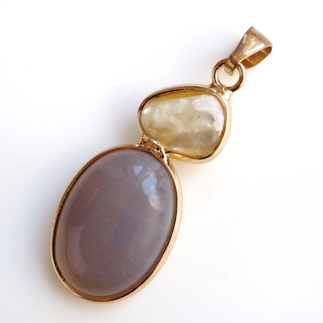 【blue.ks】No.3 天然淡水パール×瑪瑙のデザインネックレストップ