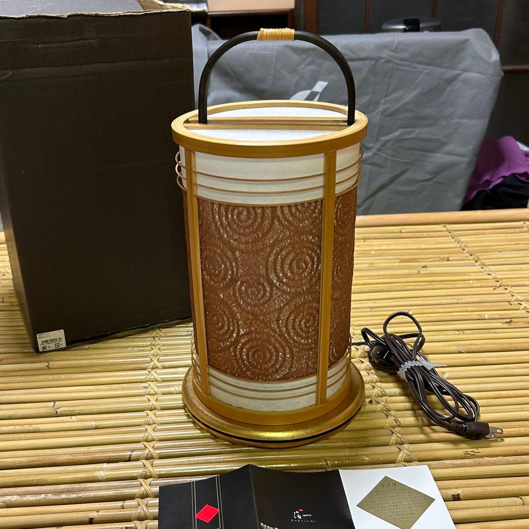 【未使用】駿河竹千筋細工　金沢箔　箔一　行燈　行灯　和風照明　足元照明　電球付き