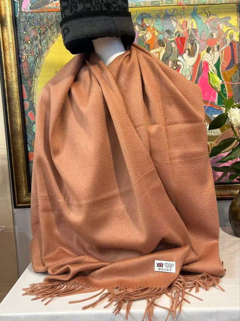 TAKTブラウン フリンジ付きショール