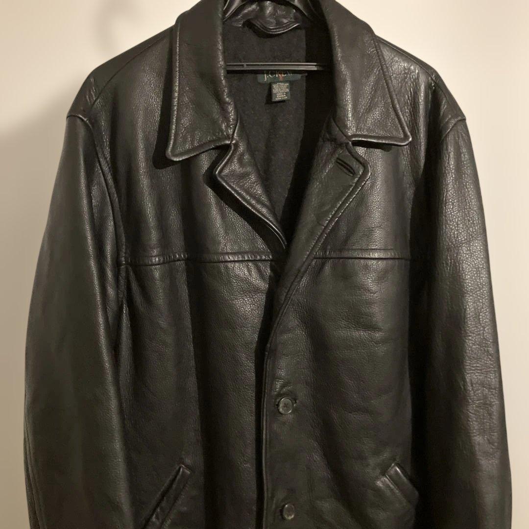 90s jcrew 巨人タグ レザーカーコート ビンテージ 古着 黒 - メルカリ