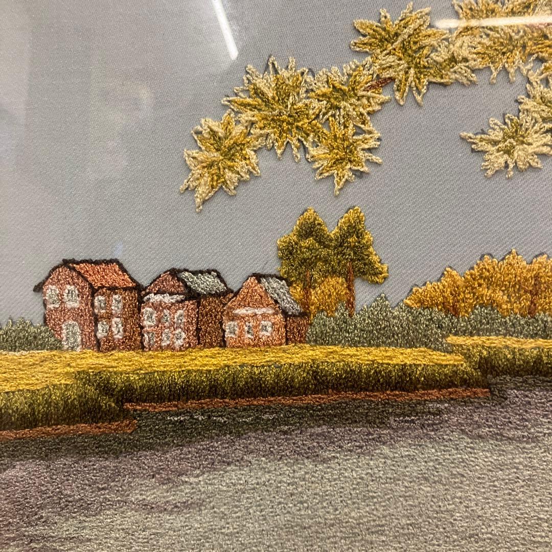 北欧レトロ 白鳥と湖 刺繍画 風景画 絵画 額縁 額装 アート 美術 芸術 飾り