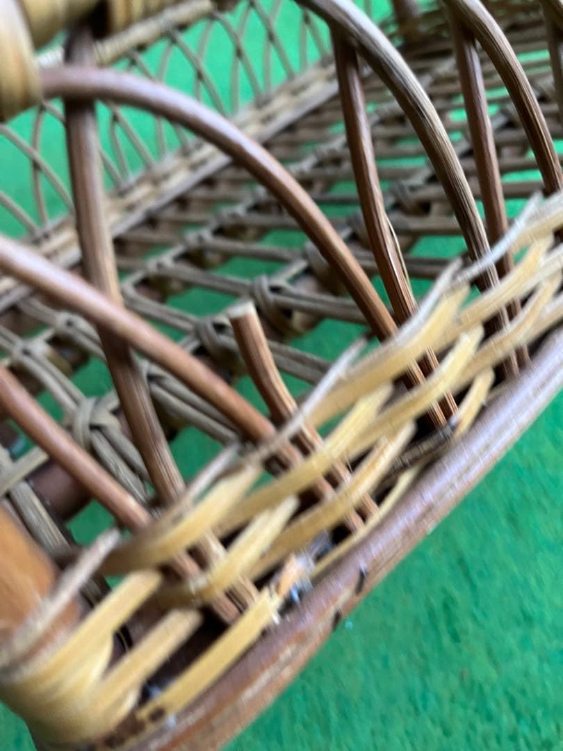 龍＊ラタン 籐 2段バスケット ランドリーバスケット 脱衣カゴ 昭和レトロ